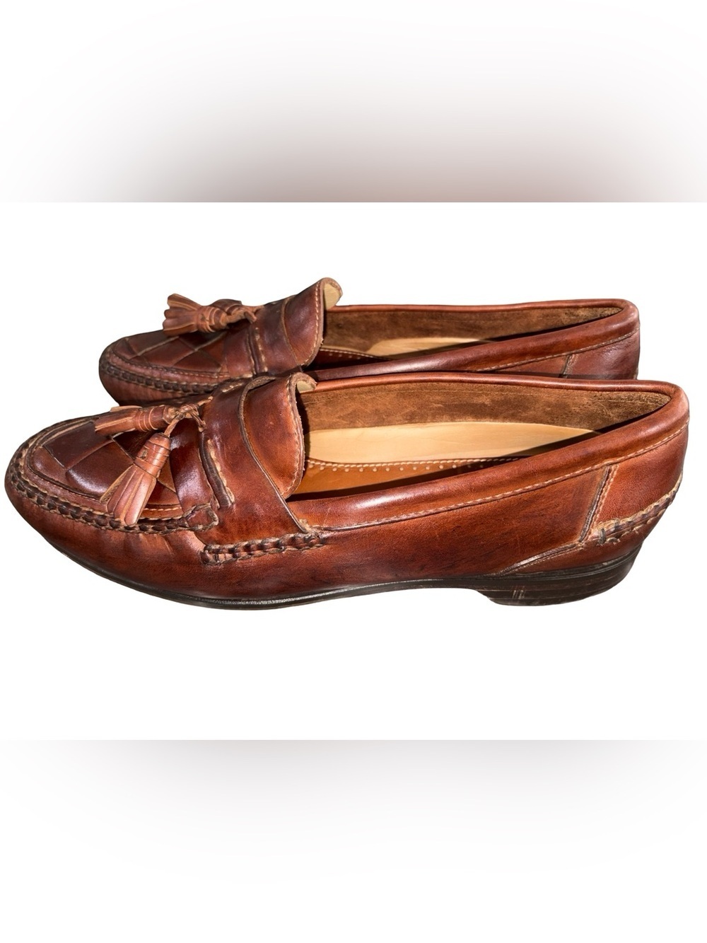Johnston & Murphy Brown Leather Tassel Loafers Men’s Size 12M Woven Detail - Picture 7 of 10